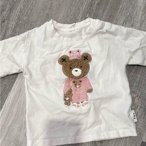 Huxbaby White Tee with Pink and Brown Bear Design